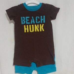 2 Carter's Brown and Blue Beach Hunk/ Gorilla Rompers Set